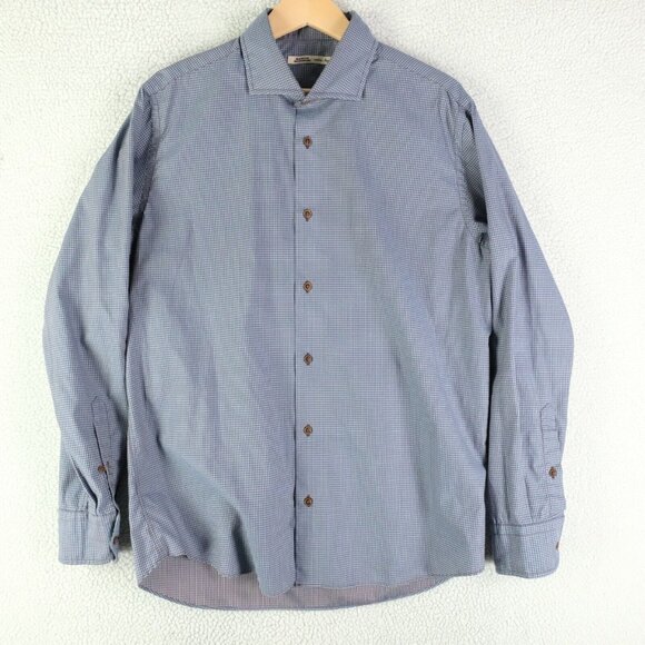 Maurizio Baldassari Shirt Mens Extra Large Blue Check Button Up Made In Italy - Picture 1 of 10